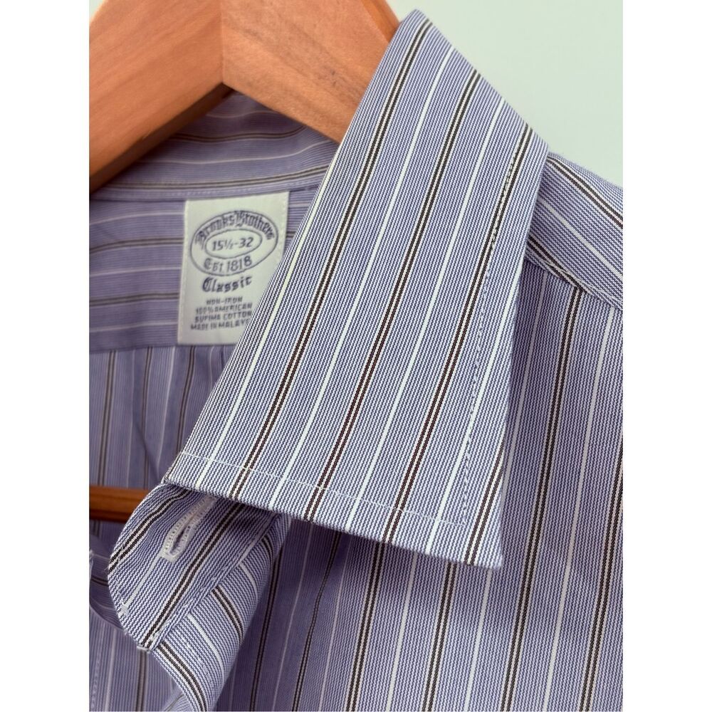 Brooks Brothers Shirt Button Up French Cuff Men 15.5 32 Large Blue Stripe